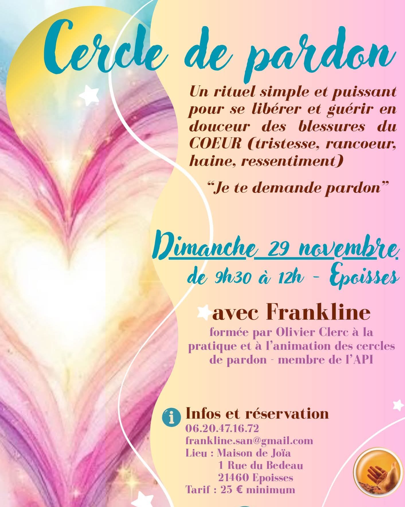 Affiche pour un cercle de pardon, méthode Olivier Clerc, chez Joia en Bourgogne