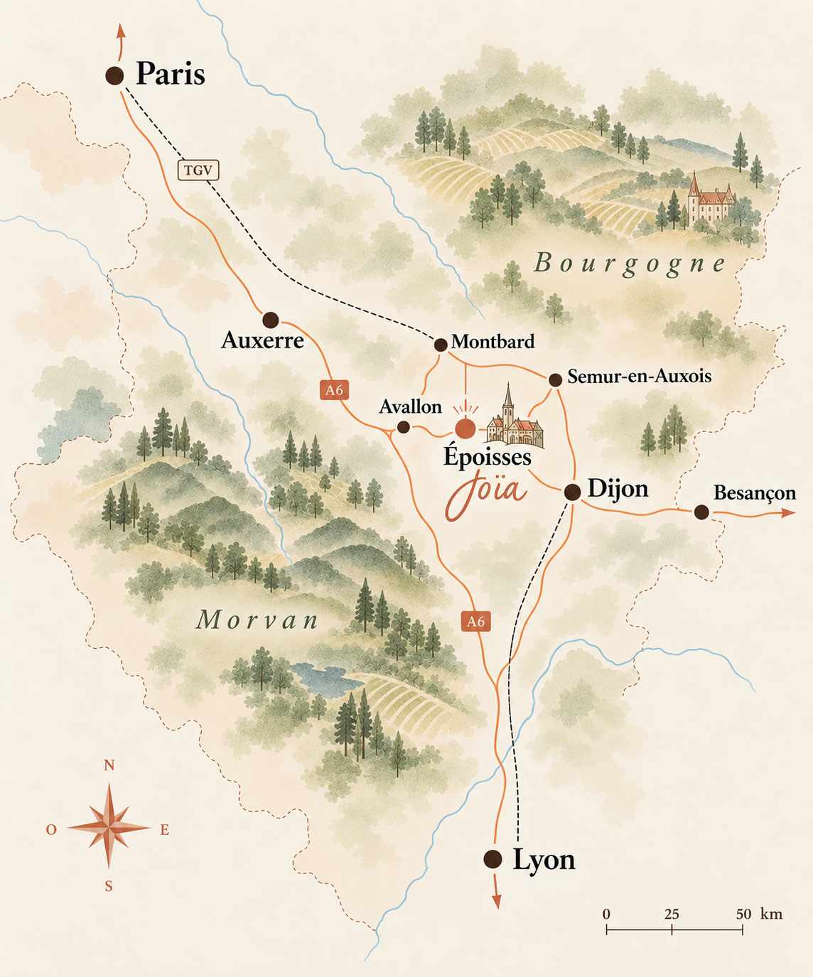 Joia, Plan d'accès à la maison de Joie